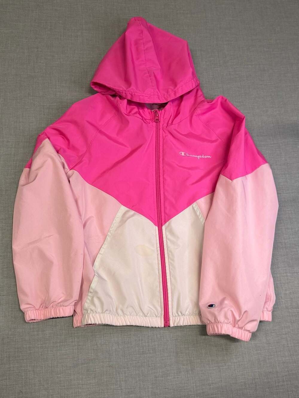 Champion Girls Pink Colorblock Hooded Windbreaker Jacket Size XL